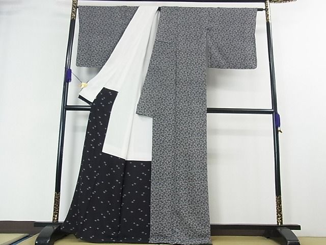 平和屋本店●極上　人間国宝 小宮康孝　江戸小紋　道明寺　般若　烏帽子　中啓　黒地　逸品　DZAB5440kh6 平和屋本店○極上 人間国宝 小宮康孝 江戸小紋 道明寺 般若 烏帽子 中