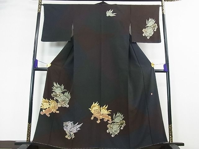 平和屋本店■極上　ハーブ草木染工房　夢染里　訪問着　唐獅子　暈し染め　やまと金ラベル　逸品　未使用　3kh1898