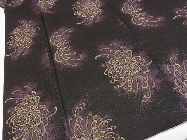 平和屋本店■極上　本場大島紬　9マルキ　泥染め　地空き　乱菊　着丈166.5cm　裄丈65.5cm　正絹　逸品　4kk4192 平和屋本店□極上 本場大島紬 9マルキ 泥染め 地空き 乱菊 着丈166.5