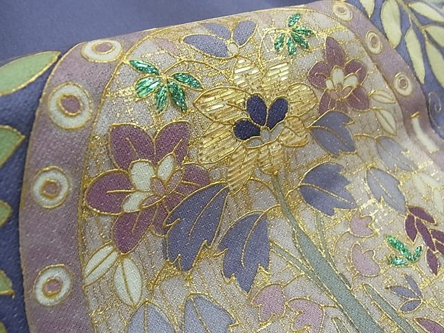 RDP11 千總　アイスグリーン　創業460 年　金彩　万寿菊　駒刺繍 RDP11 千總 アイスグリーン 創業460 年 金彩 万寿菊 駒刺繍 - 着物