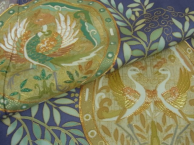 (あ850)アンティーク振袖㊗️幾何学模様 金駒刺繍の鳳凰✨️③点セット t075-1.jpg