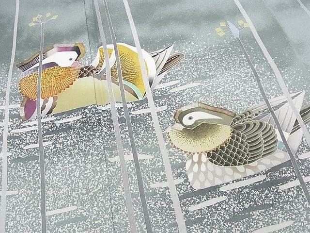 平和屋本店□極上 人間国宝・羽田登喜男 訪問着 鴛鴦 たたき染め 金銀彩