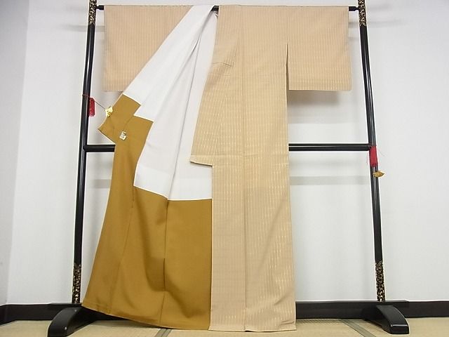 平和屋本店□極上 お召 ロートン織 道屯織 浅黄×黄色 着丈164cm