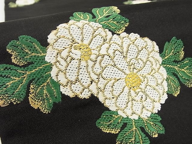 平和屋本店□最高級 龍村平蔵製 丸帯 追粉菊錦 黒地 金糸