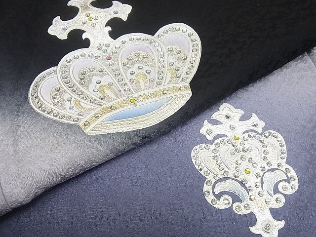 平和屋本店■極上　訪問着　ラインストーン　王冠　金銀彩　暈し染め　黒地　逸品4s322 平和屋本店□極上 訪問着 ラインストーン 王冠 金銀彩 暈し染め 黒地