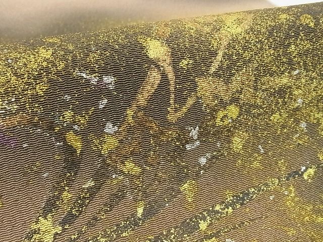 平和屋本店●極上　浦野理一　金彩友禅　九寸開き名古屋帯　枝花文　暈し　金銀彩　鬼しぼ縮緬　正絹　逸品　未使用　4kk10146_3
