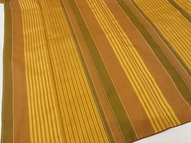 平和屋本店□極上 本場黄八丈 平織 紬 縞 証紙付き 西條 着丈156cm