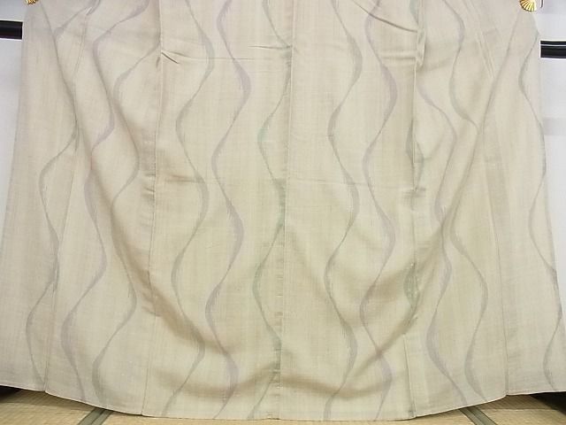 平和屋本店□極上 結城紬 単衣 ちぢみ織 よろけ縞 奥順謹製 証紙付き