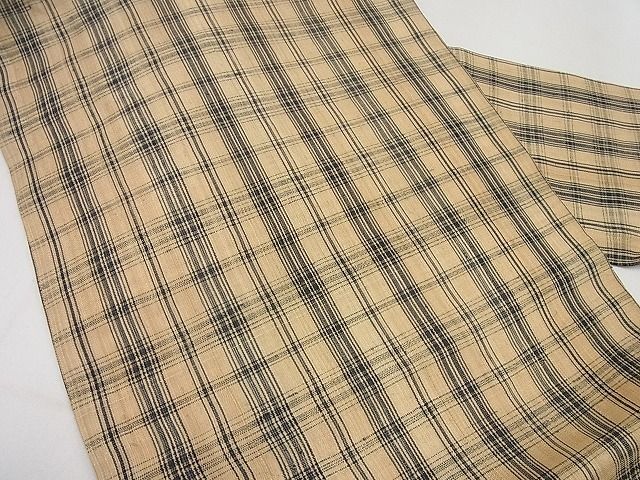 平和屋本店□極上 夏物 九寸名古屋帯 格子柄 麻 逸品4s389