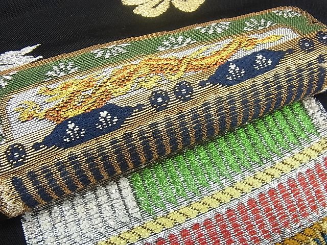 平和屋本店□極上 龍村平蔵柄 本袋帯 威毛錦 金銀糸 黒地