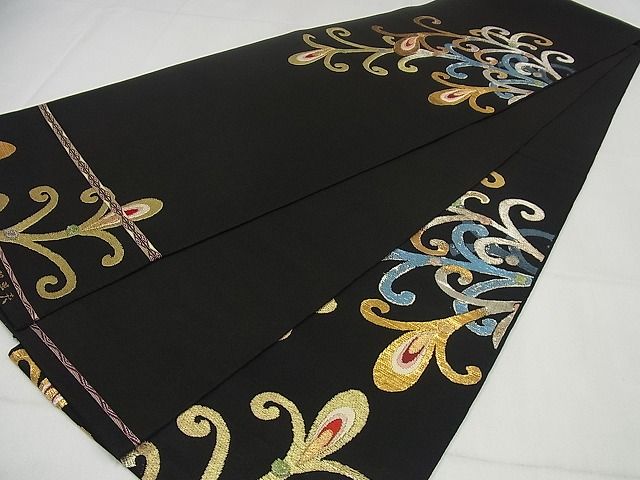 平和屋本店○最高級 龍村平蔵製 本袋帯 天平羽衣錦 黒地 金銀糸 逸品 