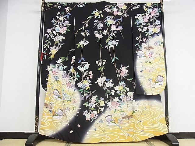 正絹　鴛鴦舞蝶華模様　暈し染　お振袖 正絹 鴛鴦舞蝶華模様 暈し染 お振袖 平和屋本店□極上