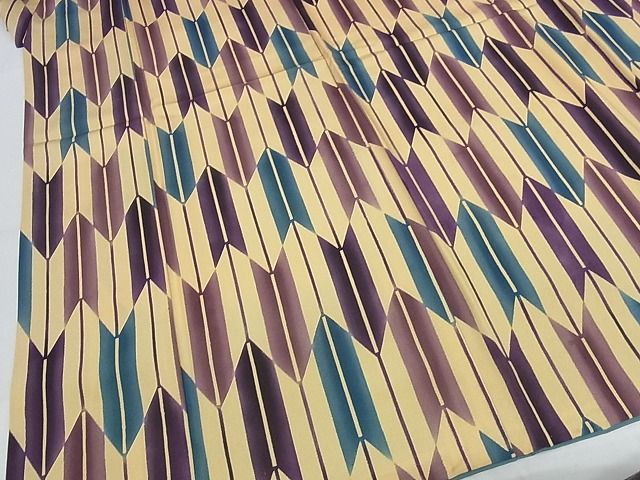 平和屋本店□極上 紅型染 小紋 矢羽根文 浜ちりめん 反端付き