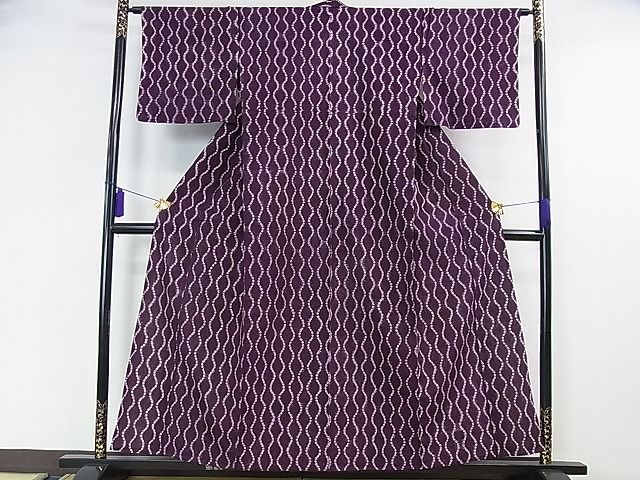 平和屋着物▽上質な紬 単衣 横段文 正絹 逸品 AAAW1468fy