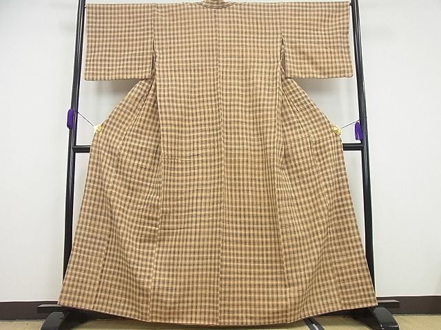 平和屋本店■極上　国指定無形文化財　丹波布　胴抜き仕立て　格子柄　逸品4s704_1
