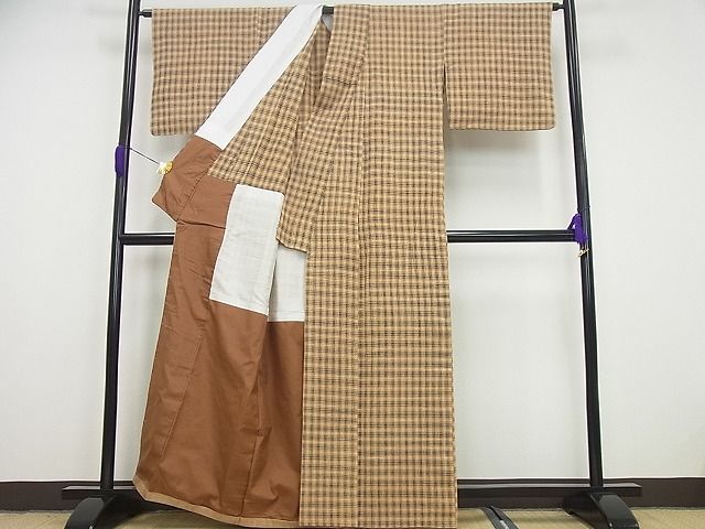 平和屋本店■極上　国指定無形文化財　丹波布　胴抜き仕立て　格子柄　逸品4s704_2