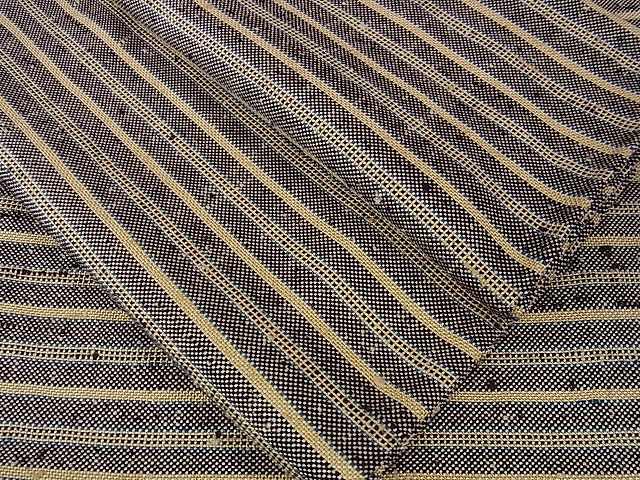 平和屋本店□希少 伊兵衛織 工芸手織 単衣 横縞 たとう紙付き 逸品