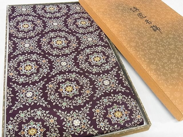 正絹　六通袋帯【丸紋　花　亀甲】 正絹 六通袋帯【丸紋 花 亀甲】 亀甲花文模様 生成色 金色 カラフル 六