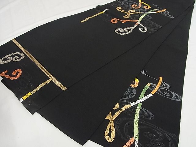 平和屋本店○最高級 龍村平蔵製 六通柄 本袋帯 さわらび 黒地 金銀糸