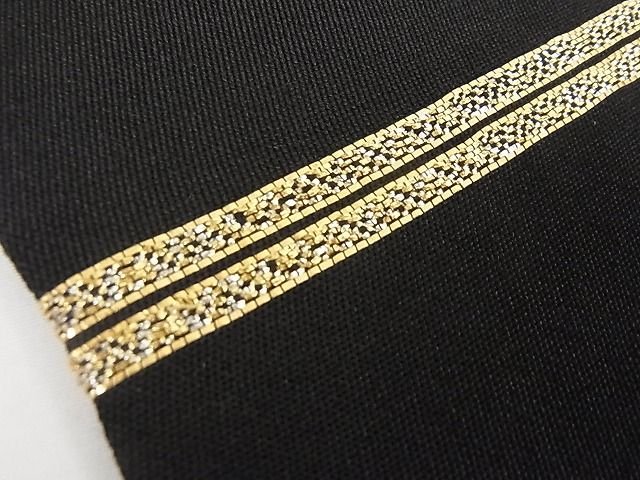 平和屋本店○最高級 龍村平蔵製 六通柄 本袋帯 さわらび 黒地 金銀糸