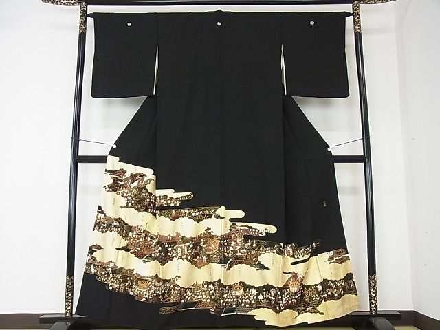 平和屋着物□松尾光琳 黒留袖 駒刺繍 平安人物風景 金彩 逸品 平和屋着物□松尾光琳 黒留袖 駒刺繍 平安人物風景 金彩 逸品