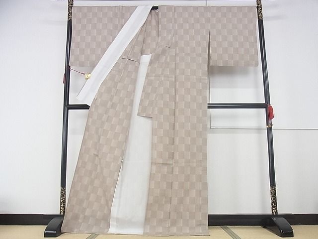 平和屋本店■極上　結城紬　単衣　もめんちぢみ　結城屋　市松文様　証紙付き　さが美扱い　綿　逸品　KAAA0791kk4 平和屋本店▽極上 結城紬 単衣 もめんちぢみ 結城屋 市松文様 証紙付き