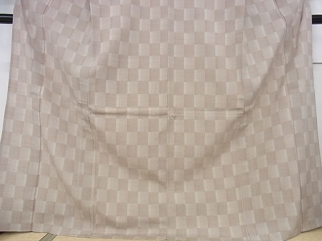 平和屋本店□極上 結城紬 単衣 もめんちぢみ 結城屋 市松文様 証紙付き