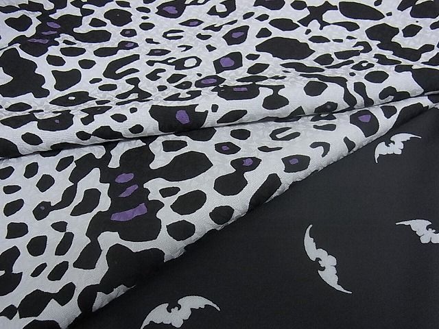 平和屋本店□極上 着物デザイナー 井尻学 小紋 ヒョウ柄 黒地 正絹