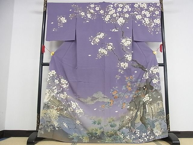 正絹訪問着　叩き染　友禅　草花文⑧ ( 留袖、紬、袋帯なども出品) 正絹訪問着 叩き染 友禅 草花文⑧ ( 留袖、紬、袋帯なども出品) 正絹