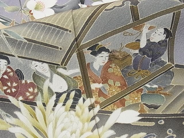 平和屋本店□極上 訪問着 友禅 人物風景文 桜柿 花見 暈し