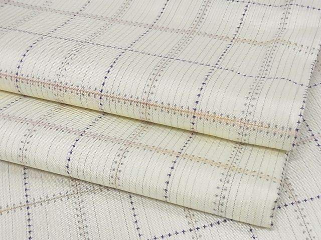 白大島紬　縞格子 平和屋本店□極上 本場大島紬 白大島 一元絣 格子 正絹 逸品 未使用