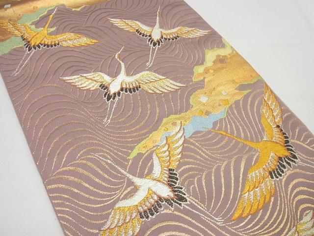 平和屋本店□極上 龍村美術織物 たつむら 六通柄本袋帯 瑞鶴