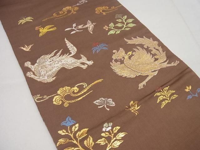 平和屋本店●最高級　龍村平蔵製　木画獅鳳錦　本袋帯　金糸　逸品4s798_1