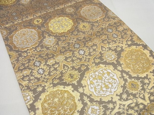 平和屋本店□極上 龍村晋謹製 全通柄袋帯 天平唐華圓文錦