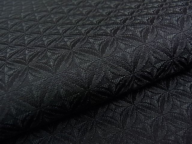 平和屋本店□極上 本場筑前博多織 お召 単衣 切子 筑前織物謹製 黒緑色