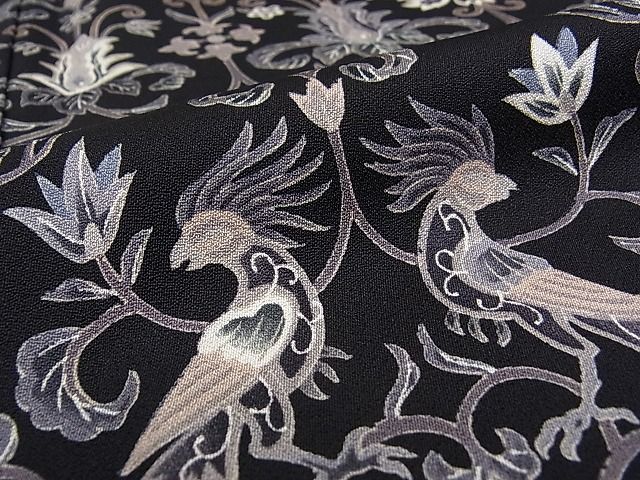 平和屋本店□極上 訪問着 更紗唐草花鳥文 黒地 逸品 CZAA0015s4