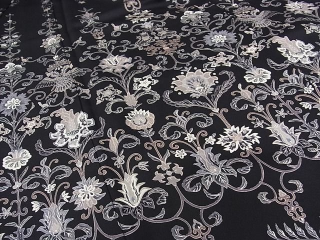 平和屋本店■極上　訪問着　更紗唐草花鳥文　黒地　逸品　CZAA0015s4 平和屋本店□極上 訪問着 更紗唐草花鳥文 黒地 逸品 CZAA0015s4