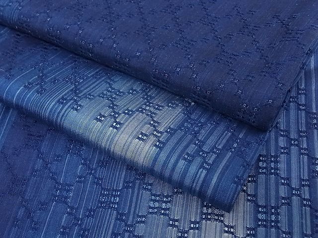 平和屋本店■超希少　日本工芸会正会員　秋山眞和　綾の手紬　手織　本藍染　花織　逸品　CZAA0039s4