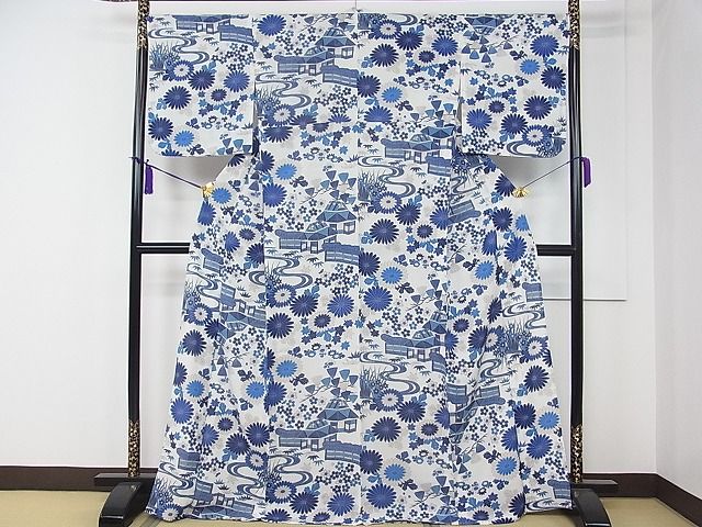 平和屋本店□極上 夏物 撫松庵 小紋・浴衣兼用 セオアルファ 蜻蛉 花