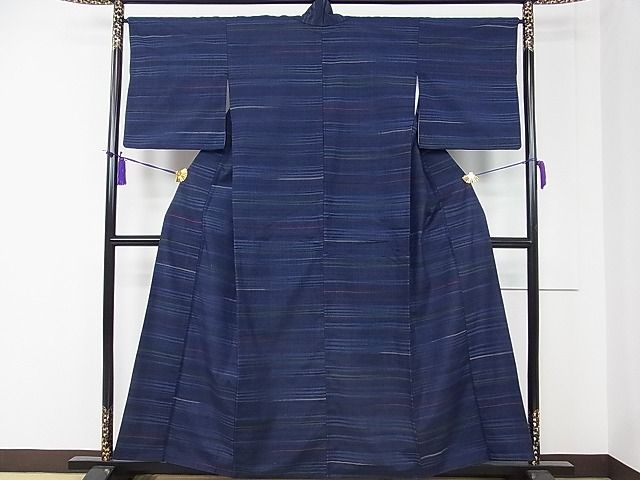 平和屋着物○本場縞大島紬 格子柄 正絹 逸品 BAAT0919yc