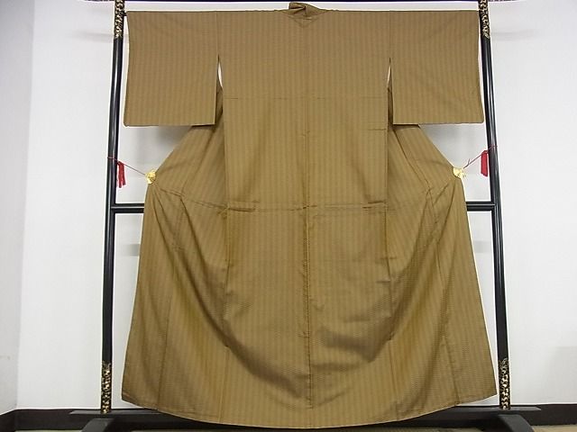 平和屋本店■希少　山下八百子　本場黄八丈　市松綾織　紬　横段文　正絹　逸品　KAAA0987kk4