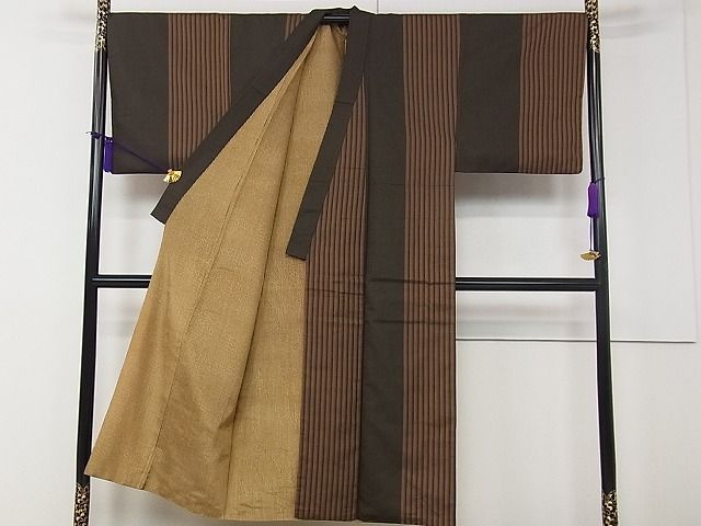 平和屋本店□極上 男性 本場黄八丈 黒八丈 紬 綾織 間道 逸品