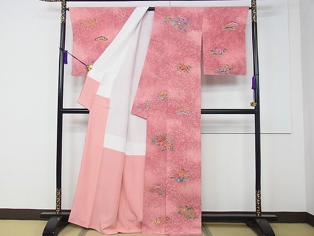 平和屋本店■超希少　品川恭子　小紋　手描き　草花文　暈し染め　逸品　CZAA0195s4 平和屋本店□超希少 品川恭子 小紋 手描き 草花文 暈し染め 逸品