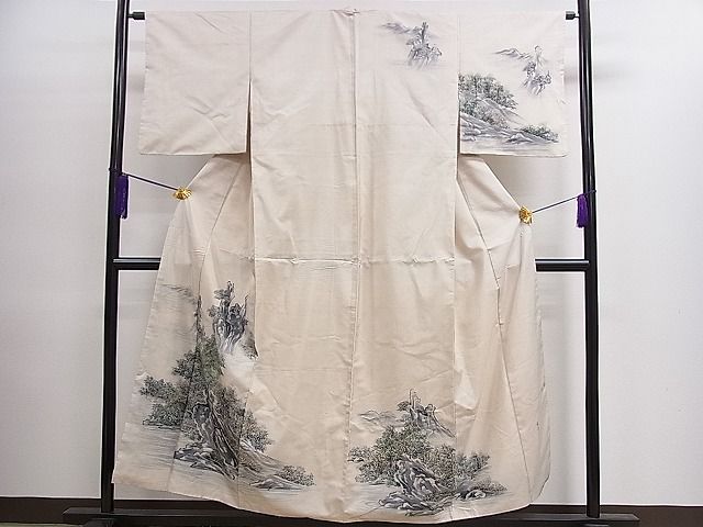 平和屋着物●訪問着　作家物　紬地　手描き　人物風景文　正絹　逸品　CAAS0062th 平和屋着物○訪問着 作家物 紬地 手描き 人物風景文 正絹 逸品