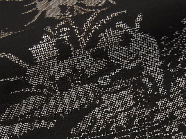 平和屋本店□極上 本場大島紬 純泥染め 手織り 鳥獣戯画 重田忍作