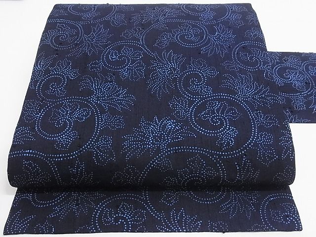 平和屋本店●極上　浦野理一　経節紬　九寸名古屋帯　花唐草文　正絹　逸品　未使用　KAAA10498kk4_1