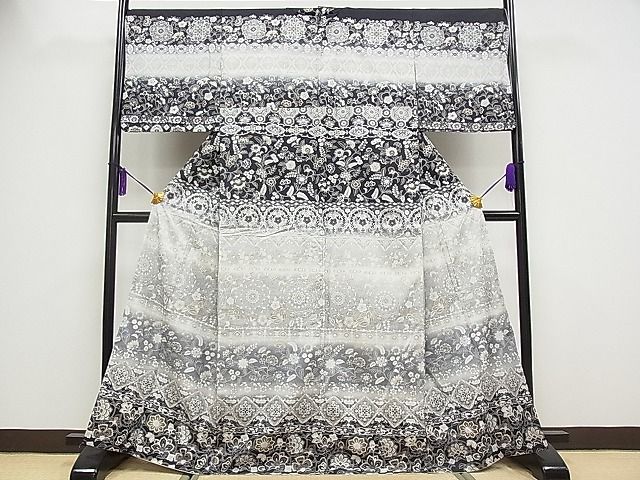 平和屋本店■極上　訪問着　本場染大島紬　正倉院更紗花唐草文　金彩　逸品　CYAA0017s4