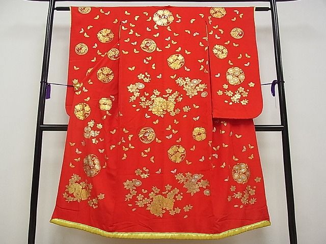 平和屋本店■希少 秋山章 打掛 七五三 7歳 十三参り 女の子 祝着 舞蝶花丸文 金銀彩 逸品 CYAA0039s4 その他着物・浴衣・和小物(キッズ)
