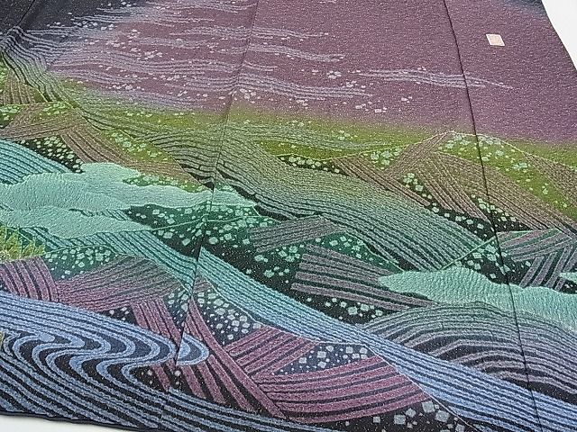 平和屋本店□極上 十日町 名門 滝泰謹製 訪問着 朧染め 襲ね