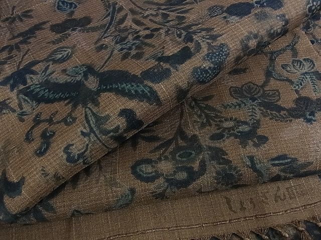 平和屋本店■極上　染織の名門　しょうざん 　生紬　小紋　更紗花鳥文　反端付き　正絹　逸品　KAAA1007kk4